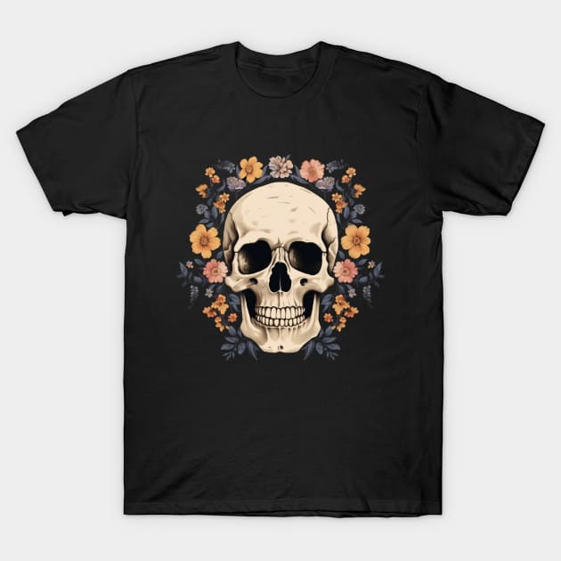 Skull with flowers T-Shirt by Merchgard